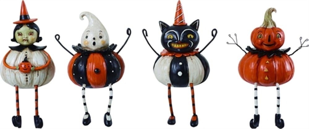 Transpac Imports, Inc. Vintage Pumpkin Peeps Witch, Ghost and Cat 6 x 4.5 Resin Shelf Sitter Figurine Set of 4