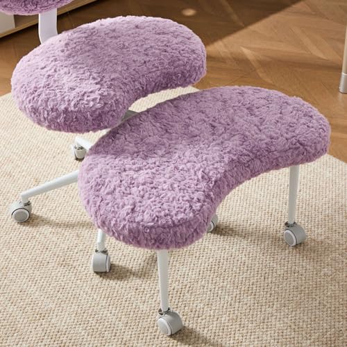 Image of Ergonomic Cross Legged Office Chair with Wheels, ADHD Chair for Adults, Meditation Chair, Yoga Office Chair, Comfortable Back Support, Height Adjustable,Small Spaces,Faux Fur-Violet