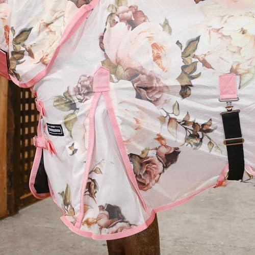 Image of Jeffers Expression Soft Mesh Fly Sheet for Horses 69 inch - Rose Garden Pattern, Lightweight Mesh Combo Neck Sheet, Breathable UV Protection, Summer Horse Blanket with Straps for Stable or Turnout