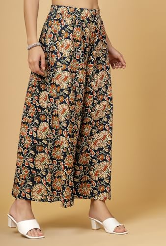 Image of Pistaa's Women's Regular Fit High Rise Pure Cotton Big Flair Printed Regular Palazzo