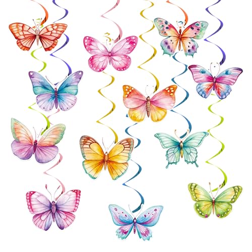 24Pcs Schmetterling Hängende Wirbel Bunt Schmetterling Deko Geburtstag Deko schmetterling Wirbel Deko Schmetterlinge Mädchen Schmetterlinge für Frühling Sommer Party Hochzeit und Kindergeburtstag