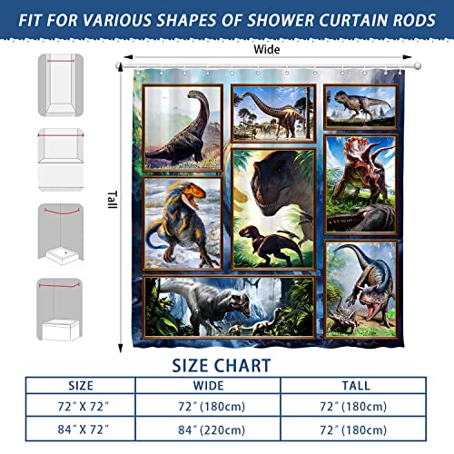 Nosovlra Kids Dinosaur Shower Curtain For Bathroom - Funny Jurassic Dino World Park Shower Curtain Sets Bathtub Decor With 12 Hooks 72"X72" #TOP2