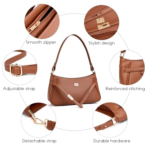Small Shoulder Bag for Women - Mini Crossbody Little PU Leather Handbag with 2 Removable Straps and Zipper Closure4