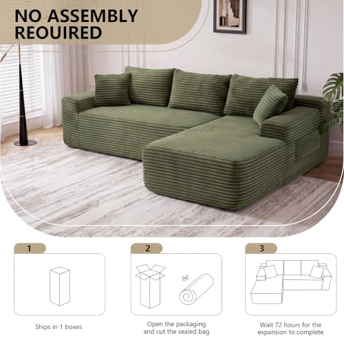 Image of 94.5 inch L Shaped Boneless Sectional Corduroy Couches for Living Room (Green)
