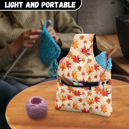 Image of KUIFORTI Fall Leaves Yarn Bag Tote Knitting Accessories Thanksgiving Gifts for Women Crochet Bag Small Yarn Bags for Crocheting on The Go