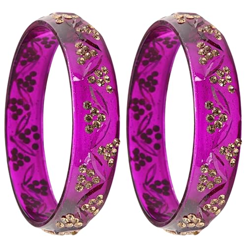 LAVAZZA Trendy Crystal Glass Bangles Kada Set For Women & Girls with Sparkling Golden Zircon Diamonds | Chudi Set for girls | Bangles Glass | Glass Bangles combo -(LV_MD5-Jamuni-2.4)