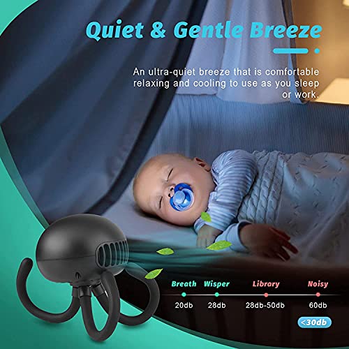 Image of Portable Bladeless Mini Handheld Fan with Flexible Tripod - Clip on Stroller Fan, 3 Speeds, Rechargeable Battery Operated for Stroller, Car Seat, Crib, Bike and Desktop (Black 1)