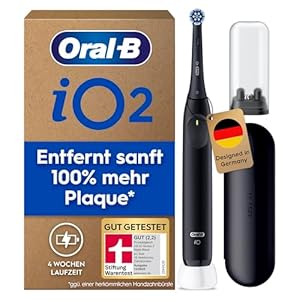 Oral-B iO Series 2 Elektrische Zahnbürste — Electric Toothbrush, Inkl. 1 Aufsteckbürste, 3 Putzmodi für Zahnpflege, Magnet-Technologie, Reise-Etui, Aufsteckbürsten-Etui — Designed by Braun, Schwarz