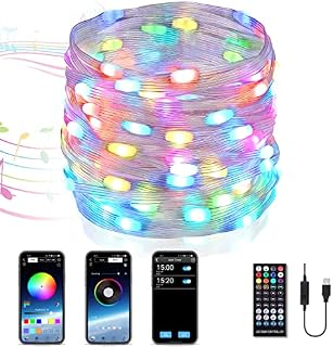 Tesyker Smart Fairy Lights, 10M Christmas Lights RGB LED String Lights w/Remote App Control, 100LEDs USB Powered String Lights Bluetooth Music Sync for Bedroom Party Indoor Wedding Christmas Decor