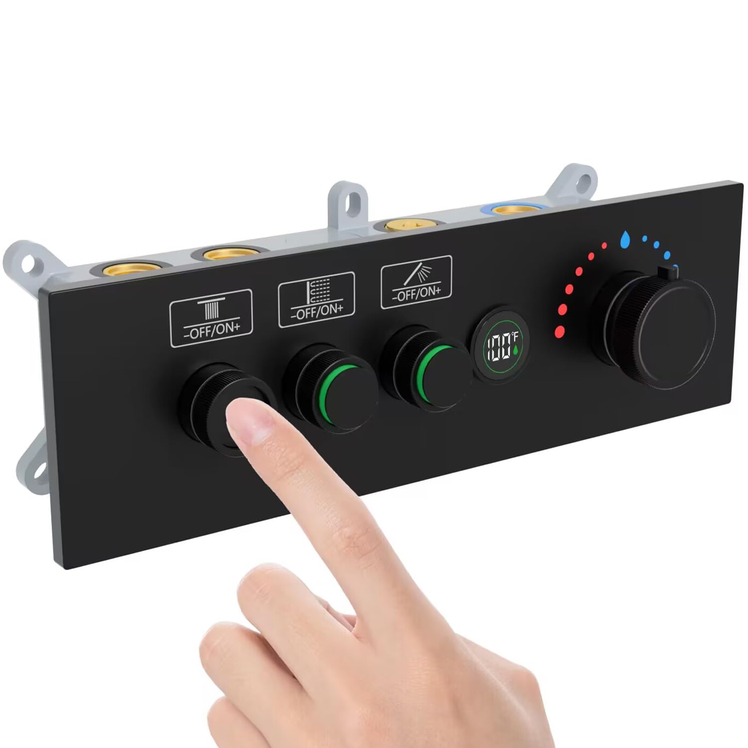 Temperature Display Shower Mixer Valve, 3 Way Push-Button Shower Diverter with Independent Volume Control, Matte Black