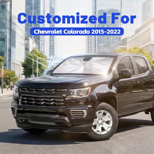Image of Car Windshield Sun Shade for Chevrolet Colorado 2015-2022 -[Reflective Coated Fabric] Sunshade Umbrella for Front Window, Car Shades Sun Visor Keep Car Cool and Protects Interior, 1:1 Exact Fit