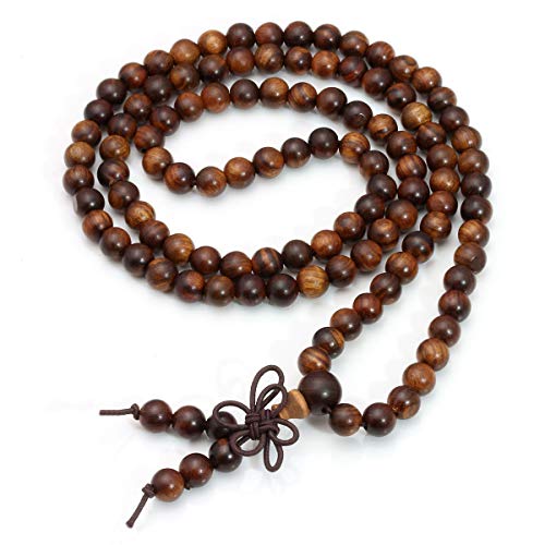 Image of Eigso 6mm 8 mm Natural Mala Beads Wristlets for Women Men 108 Lava Rocks Healing Tibetan Prayer Bracelet Necklace for Man Woman