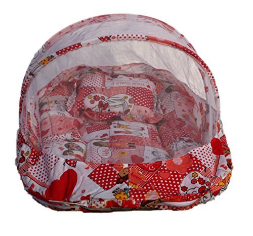 Amardeep and Co Baby Mattress with Mosquito Net Collage (Red) - SB-03