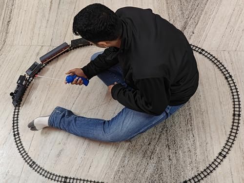 Image of IndusBay Remote Control Train & Track Set Simulation Smoke Locomotive Engine W /Cargo Passsenger Vehicle,Light & Sounds, Train Toy Gift for Boys Girls