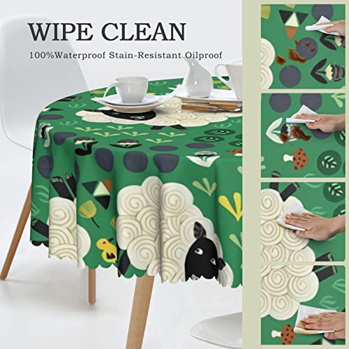 Lyonge Cute Cartoon Sheep Printed Round Tablecloth 60 Inch, Reusable Oil-Proof Wrinkle Resistant Polyester Table Cover For Christmas New Year Decorative Dining Table Parties #TOP3
