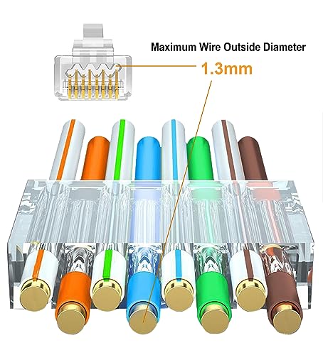 T-Mogur 200 Pack Cat 6 Connector, Cat6 RJ45 Modular Plugs, Cat6 Pass Through Connectors, Ethernet Cable Crimp Connectors Cat6 RJ45 Ends for Solid or Stranded UTP Network Cable, Transparent