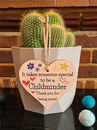 Handmade Wooden Hanging Heart Plaque Gift for Special Childminder Thank You Keepsake