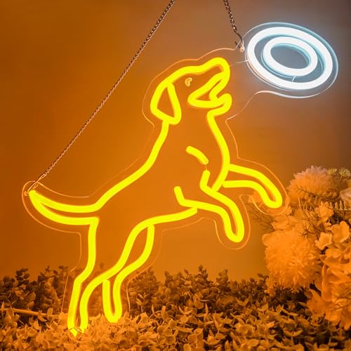 Image of Dog Frisbee Neon Sign for Wall Decor, Golden Retriever LED Neon Sign Light for Living Room, Ideal Funny Gift for Dog Moms lovers, Pet Lovers (Yellow Retriever)