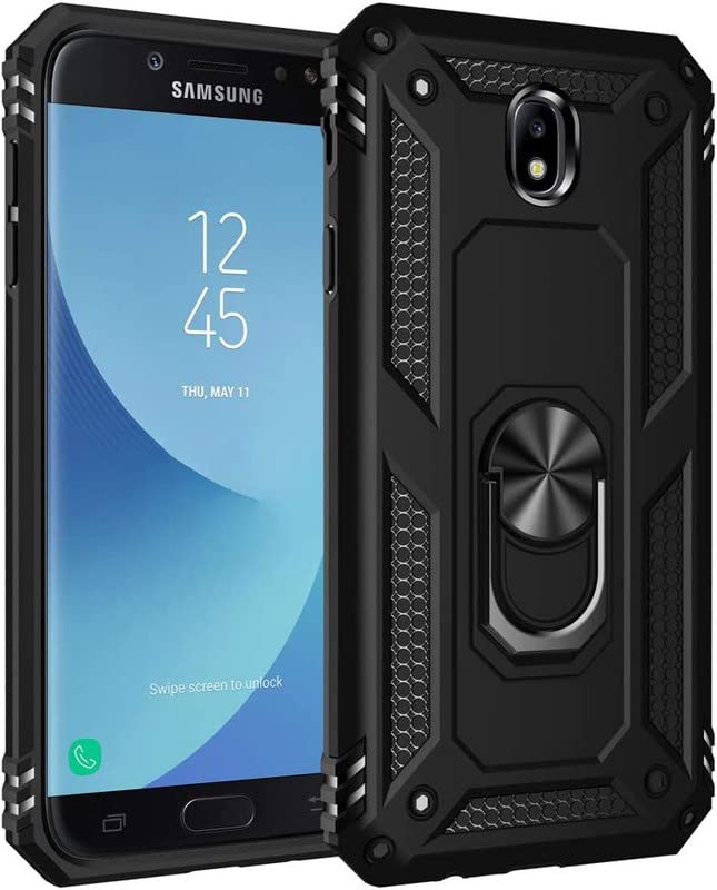 ConnectPoint Solid Thunder Case for Samsung Galaxy J7 Pro, Shockproof Armor Defender Case with Ring Holder Back Cover Case for Samsung Galaxy J7 Pro - Black