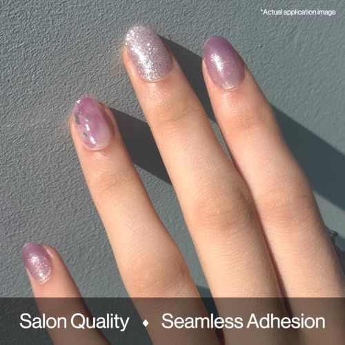 Image of ohora Semi Cured Gel Nail Strips | Purple, Marble, Glitter | N Ajisai Bloom