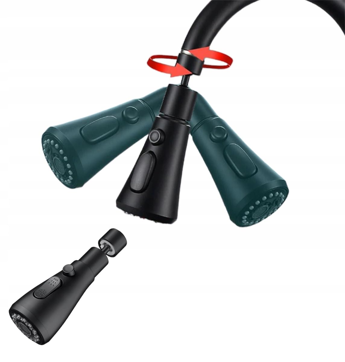 QSKY Perlator Do Kranu 360° Adapter Końcówka 3 Tryby STOP | Obrót 360° 3 tryby strumienia wody Funkcja STOP Uniwersalny adapter Oszczędność wody