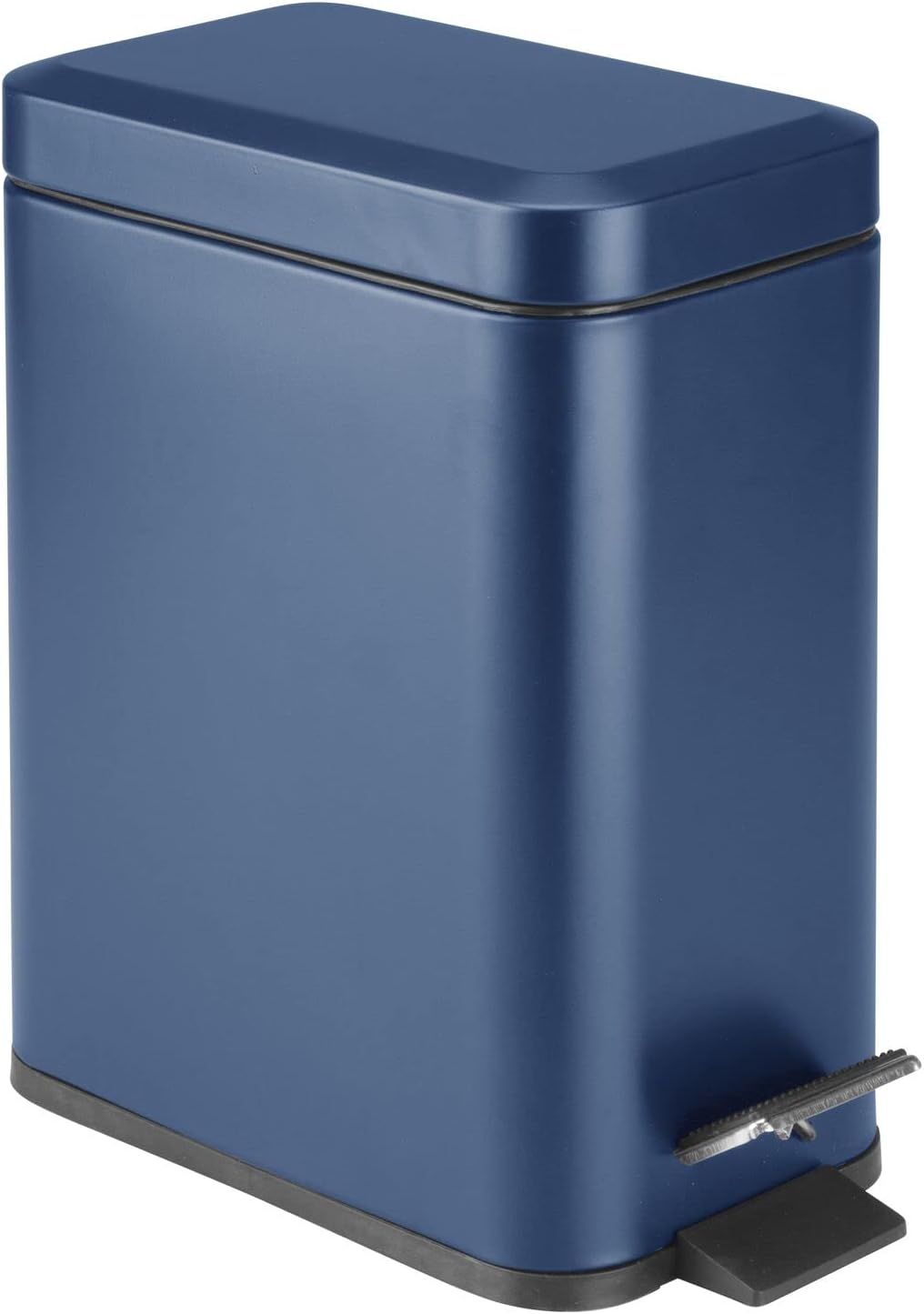 mDesign Small Modern 1.3 Gallon Rectangle Metal Lidded Step Trash Can, Compact Garbage Bin with Removable Liner Bucket and Handle for Bathroom, Kitchen, Craft Room, Office, Garage - Navy Blue Navy 1.3 Gallon