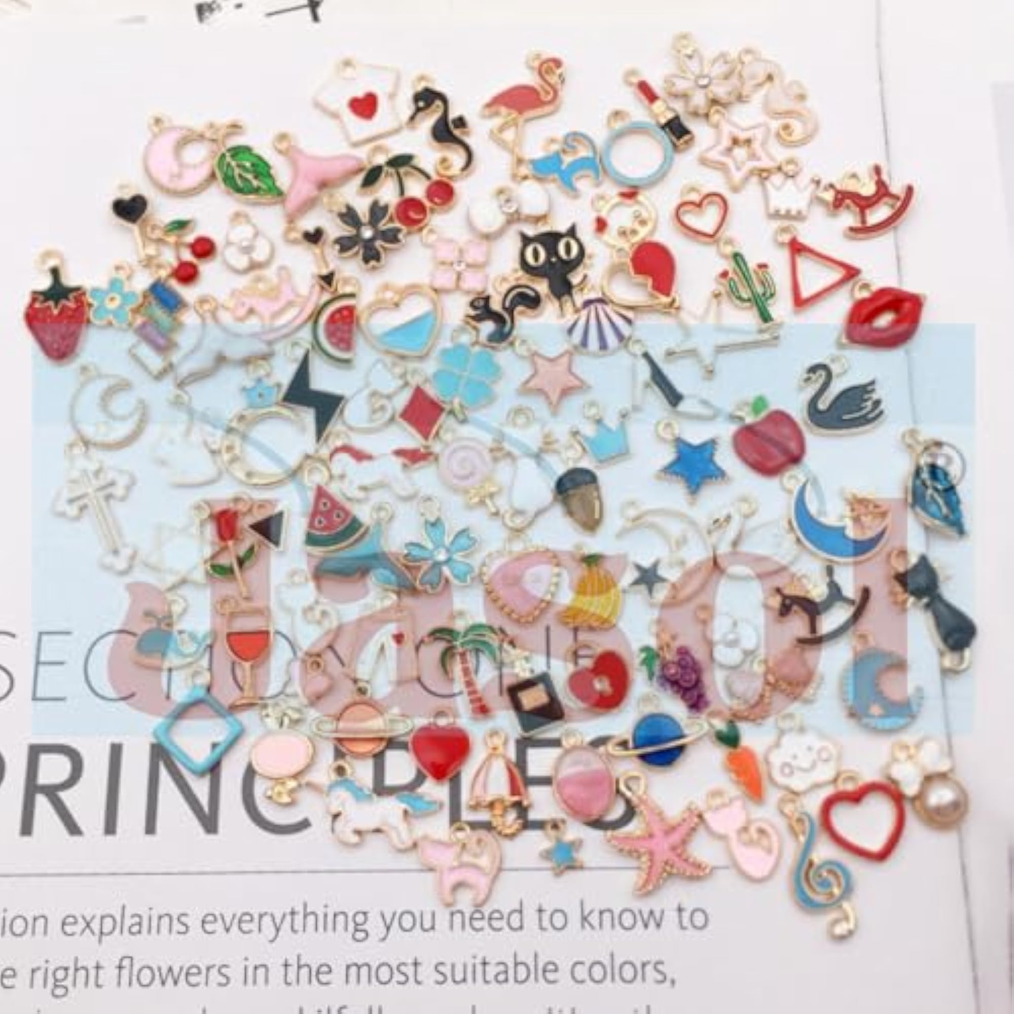 60pcs Mixed Assorted Plated Enamel Pendants Charm Set for DIY Jewelry Making