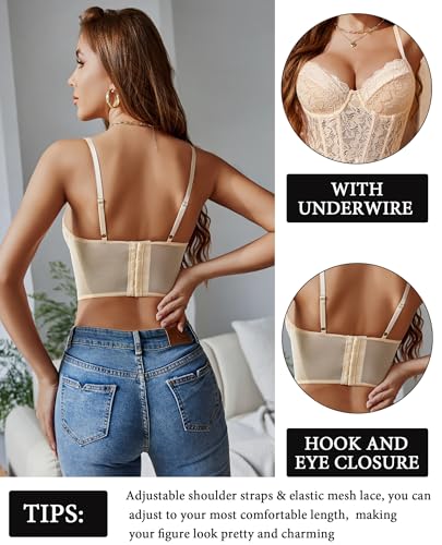 Image of Avidlove Lace Bralette for Women V Neck Bustier Corset Tops with Underwired Racerback Adjustable Strap Crop Top
