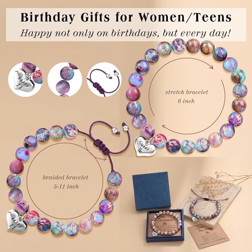 Sistble Daughter Gifts, Love Heart Bracelet Birthday Gifts for Her Dainty Jasper Beaded Bracelets Happy Birthday Christmas Gift Ideas Trendy Jewelry for Daughter Sister — view 5