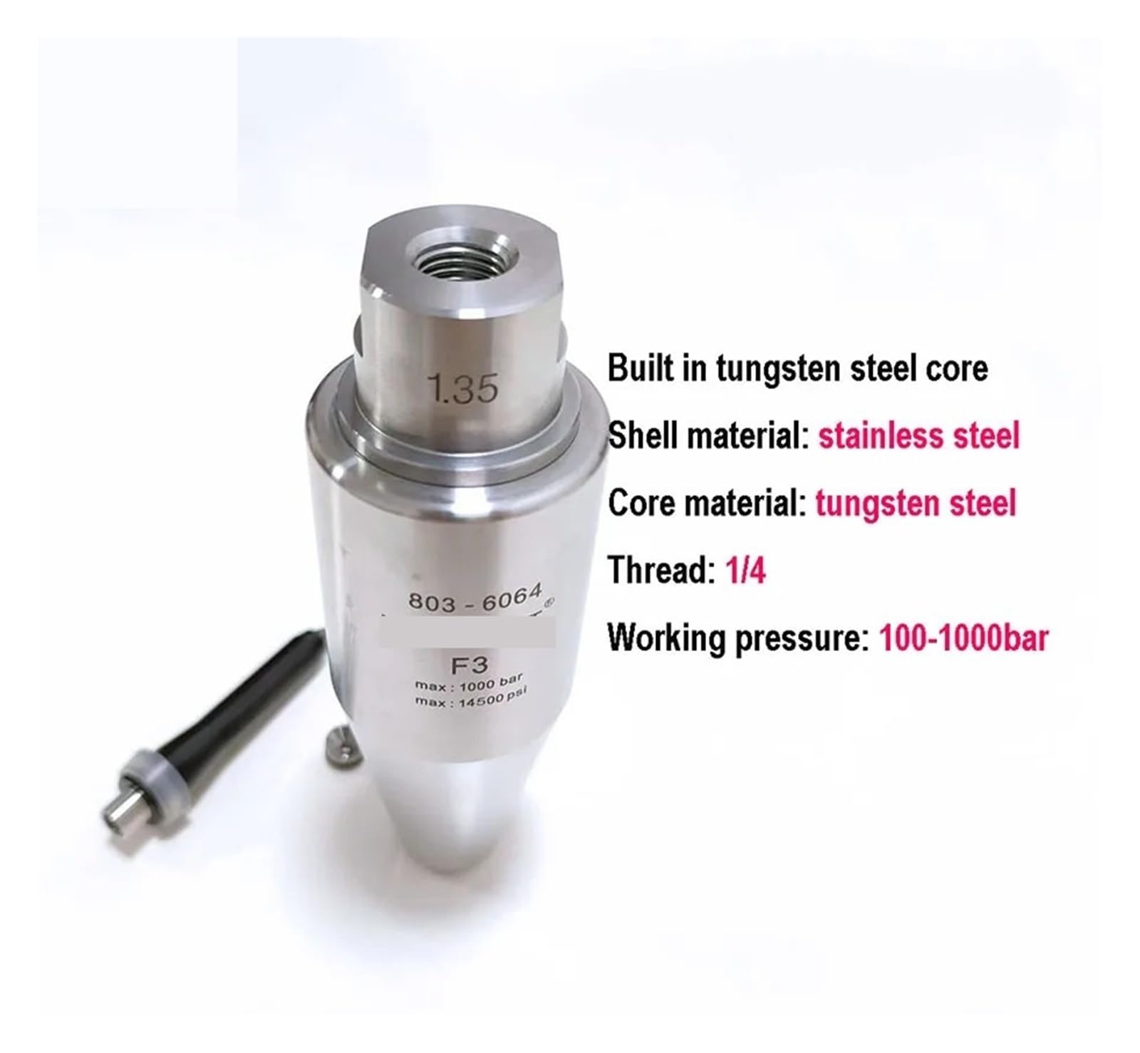 Ugello di lavaggio ad alta pressione, ugello rotante turbo ad acqua calda e fredda ad altissima pressione da 1000 bar for la rimozione della ruggine e la pulizia della superficie(1000bar 035 nozzle)