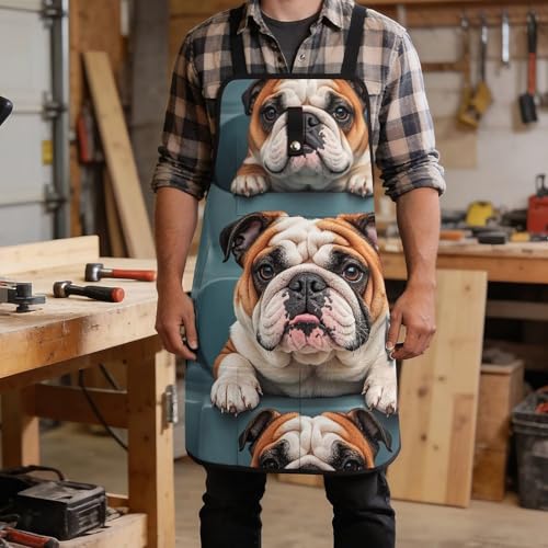 Delantal de trabajo BTCOWZRV con perro bulldog inglés miniatura 5
