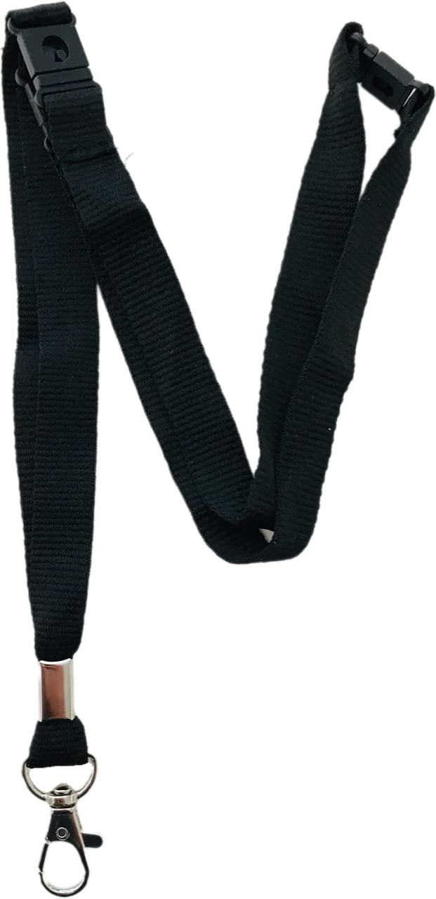 PAC Supplies Global 15mm Colourful Neck Lanyard With 3 Point (Triple) Safety Breakaway (Black, 10 Lanyards)