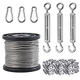 Outdoor String Light Hanging Kit, 200ft Coated Stainless Steel Cable Light Guide Wire, Contain...