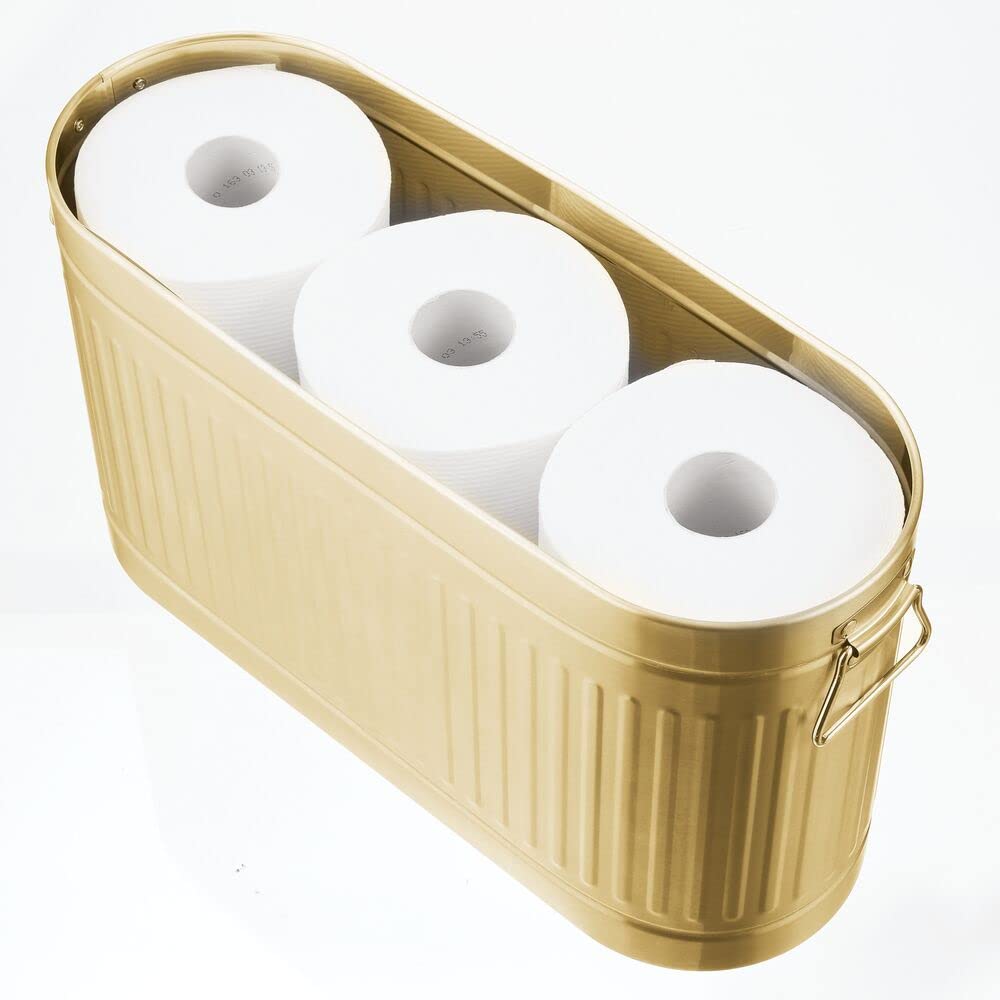 mDesign Ersatzrollenhalter für 6 Rollen Toilettenpapier – geräumiger Klopapierhalter im Retro-Design aus Metall – stilvolle Toilettenpapier Aufbewahrung für das Bad oder Gäste-WC – messingfarben