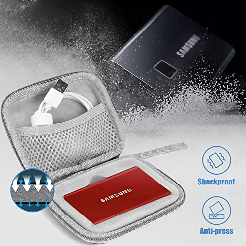 ProCase Estuche de Viaje para SSD Externo T7 Touch / T7 Portable SSD, Caja Compatcta Antigolpes para Disco Duro Sólido Externo Samsung T7 500G 1TB 2T -Rojo - imagen 6