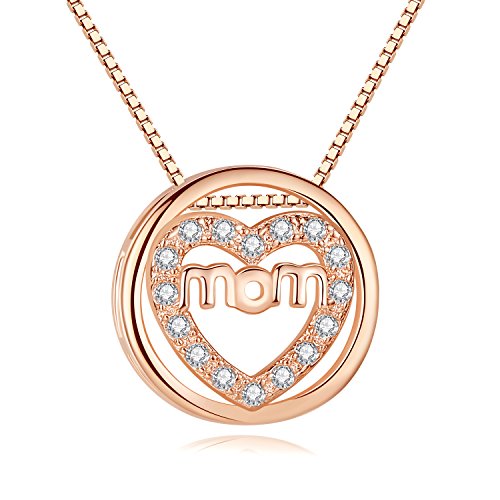 ONECK Halskette Rosegold Silber Venezianerkette Anhängerkette mit MOM Buchstaben Kristalle Verstellbare Kettenlänge 45-50cm Valentinstag Geschenk für Frauen Mutter