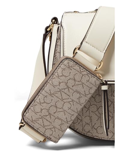Calvin Klein Bella Signature Saddle Crossbody, Almond/Taupe/White4