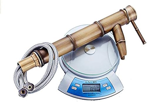 Miniatura 6 de Oak-Pine Grifo de cascada de diseño de bambú, cobre antiguo, comercial, moderno, acero inoxidable frotado, 3 juntas para baño, lavabo sin desagüe