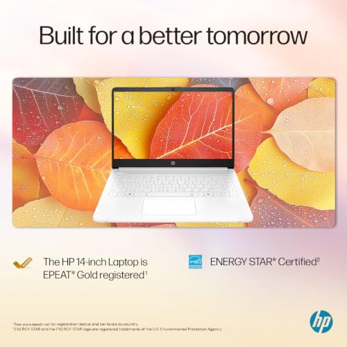 Image of HP 14 inch HD Student Business Laptop, Intel N4500, 4GB RAM, 320GB Storage | (64GB eMMC+256GB SD Card), Dual Speakers, HD Camera, Sleek design, Copilot AI, WiFi 6, 1 Year Office 365, Win 11 Home S,White