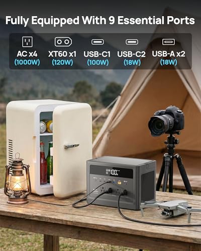 2026 Portable Power Station 1000W (Surge 2000W), 576Wh LiFePO4 Battery Solar Generator, Power Bank 110V Pure Sine Wave AC Outlet with PD 100W USB-C Fast Charging for Home Use, Hurricane Emergency, RVs — view 3