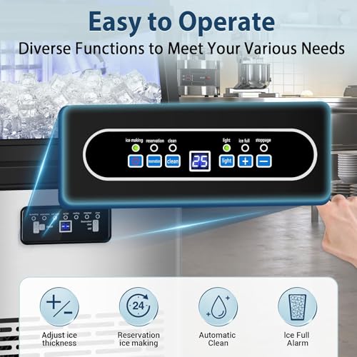 Image of Commercial Ice Maker Machine with 20 Storage Bin, 100Lbs /24H, 36Pcs Ice Cubes 9-15Mins, Dual Water Inlet Options Stainless Steel Under Counter Freestanding Ice Cube Machine for Home, Party, Office