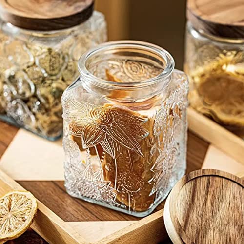Image of ANSQU Set of 2 Vintage Glass Storage Jars, Candy Jars with Lids | Coffee Jars, Kitchen Canisters for Coffee Tea Sugar Candy Cookie, Decorative Mason Jars Cute Jars (25.3oz /23.7oz)