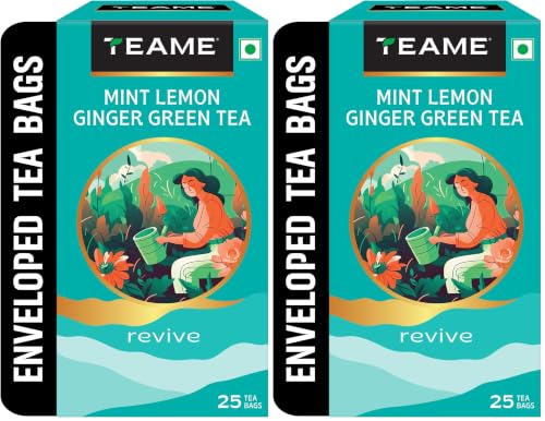 Image of TE-A-ME Green Tea Bags 25 pcs - Mint Lemon Ginger| Ginger, Mint & Lemon Green Tea Bags (Pack of 2)