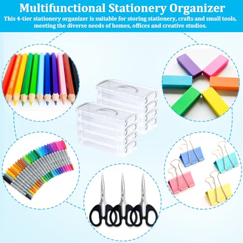EUIEUT Pen Storage Organiser with Lids, 2 Pcs x 4 Tier Clear Plastic Craft Storage Box, Portable Pencil Case, Multipurpose Compartment Storage Boxes for Art Supply, Pencil, Drawing Tools, Small Parts 6 EUIEUT Pen Storage Organiser with Lids, 2 Pcs x 4 Tier Clear Plastic Craft Storage Box, Portable Pencil Case, Multipurpose Compartment Storage Boxes for Art Supply, Pencil, Drawing Tools, Small Parts - Image 6