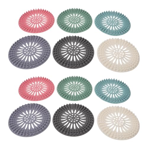 Lot de 12 couvercles de bonde en silicone multicolores 13,3 cm pour filtre lavabo de salle de bain