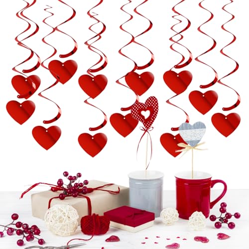 Image of Galentines Party-Decoration Valentines-Day Heart Garland - 25pcs Red Paper Streamers Honeycomb Fans XOXO BEMINE Banner, Anniversary Baby Shower Wedding Love Hanging Supplies Decor Hugfond