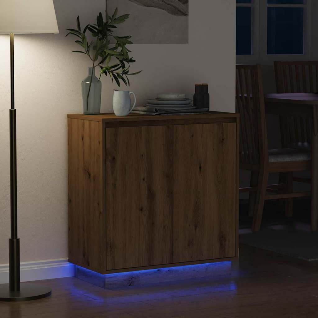 Deskorolka LED biała z materiału drewnopochodnego x 34,5 x z paskami LED RGB, zasilana przez USB, nowoczesna przestrzeń do przechowywania do salonu i jadalni, eleganckie wzornictwo z drzwiami i