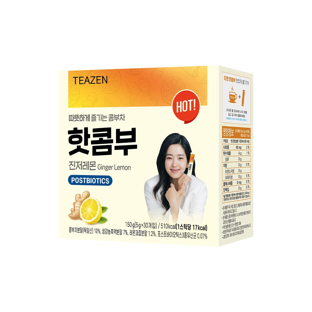 TEAZEN Official Tezen Hot Kombu 5.3 oz (150 g) (0.2 oz (5 g) x 30 Packs, Ginger Lemon