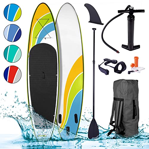Brast Tabla Paddle Surf Hinchable Wave | 300-365Cm Varios Modelos | Incl. Accesorios Correa Para El Pie Remo Bomba Mochila De Transporte | Azul Verde Amarillo Rojo Turquesa Naranja | Happiness 300
