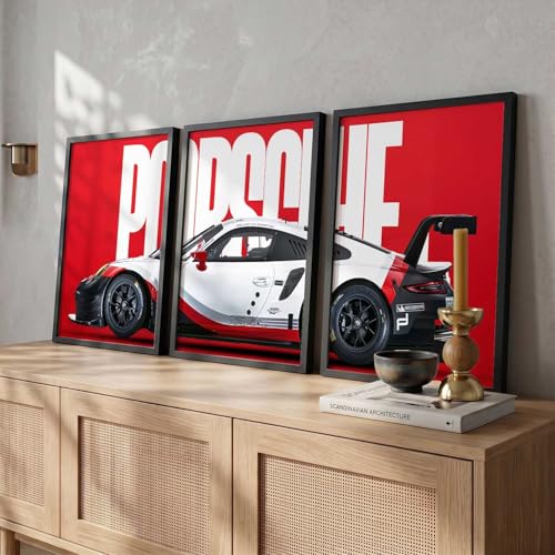 Image of walllane Big Porsche Car Framed Posters Gift Items for Boys Room Wall Decoration Bedroom Living Room Office Studio Decor | Car Poster Frame for Wall Decor Set Of 3 Size (13x17 inch), Framed